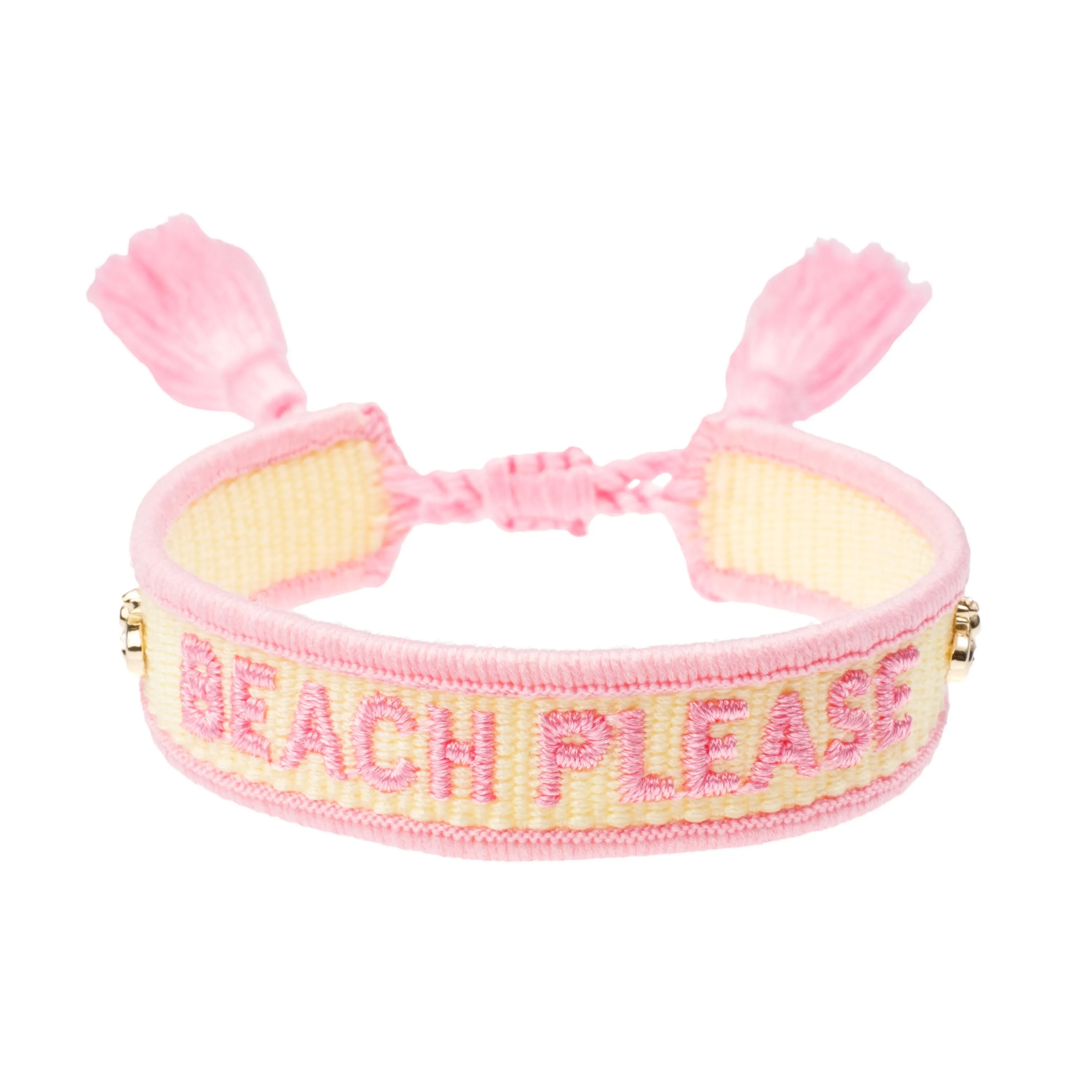 WOVEN FRIENDSHIP BRACELET THIN "Beach Please" Pale Yellow & Bubblegum Pink