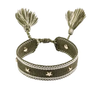 WOVEN FRIENDSHIP BRACELET W/STAR STUDS FADED ARMY