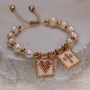 Woven Pearl Cross Heart Bracelet Beaded