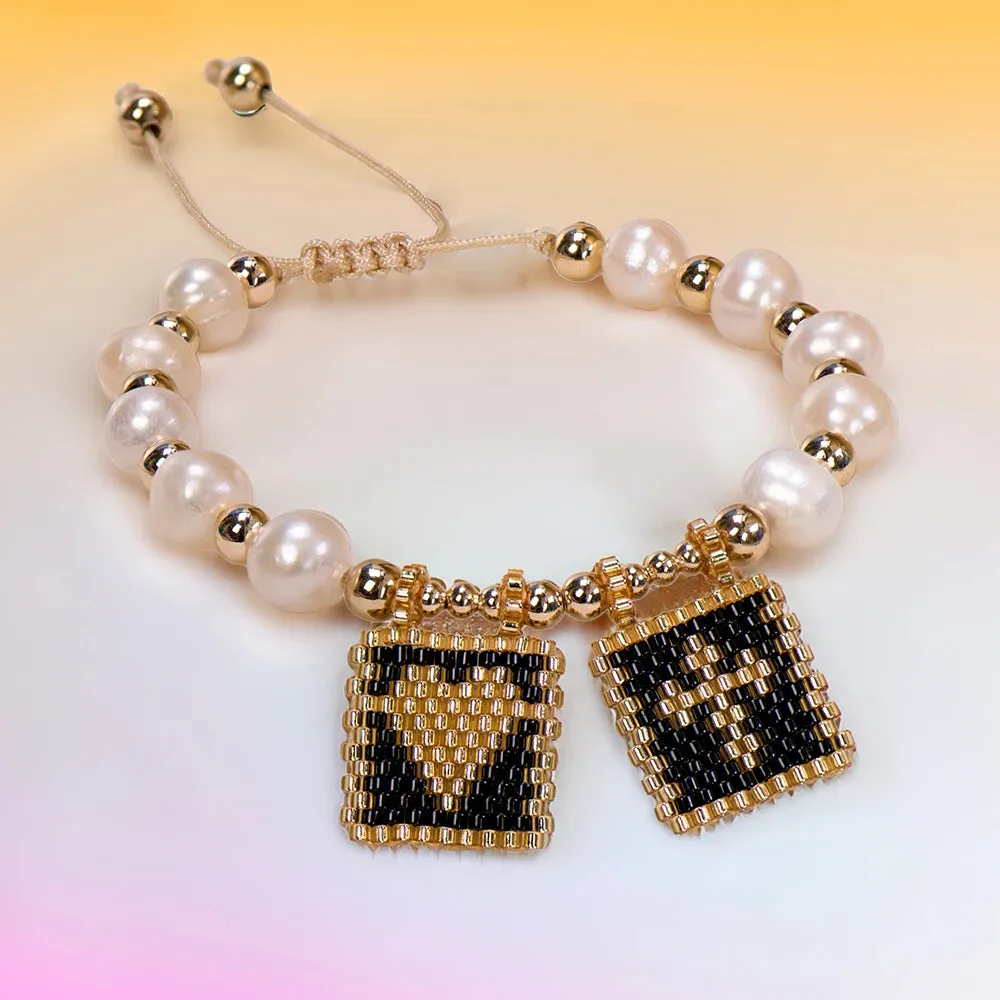 Woven Pearl Cross Heart Bracelet Beaded