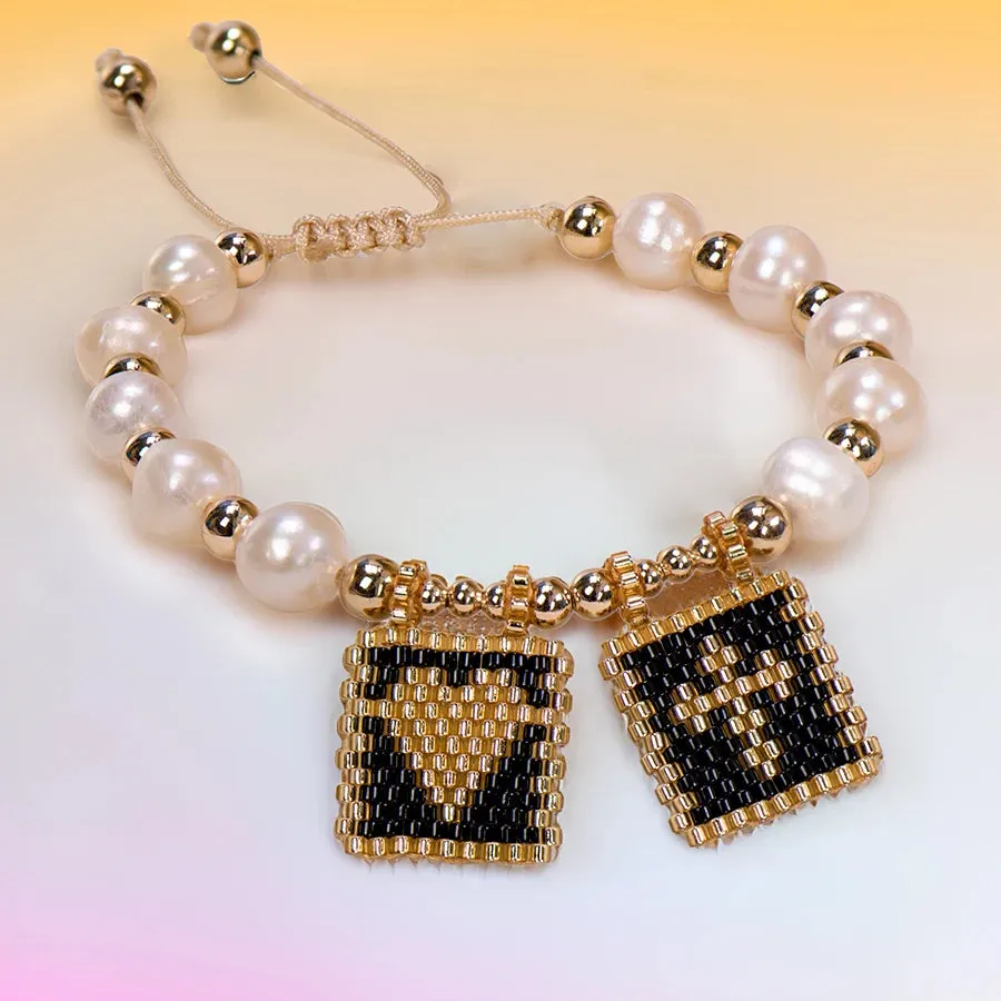 Woven Pearl Cross Heart Bracelet Beaded