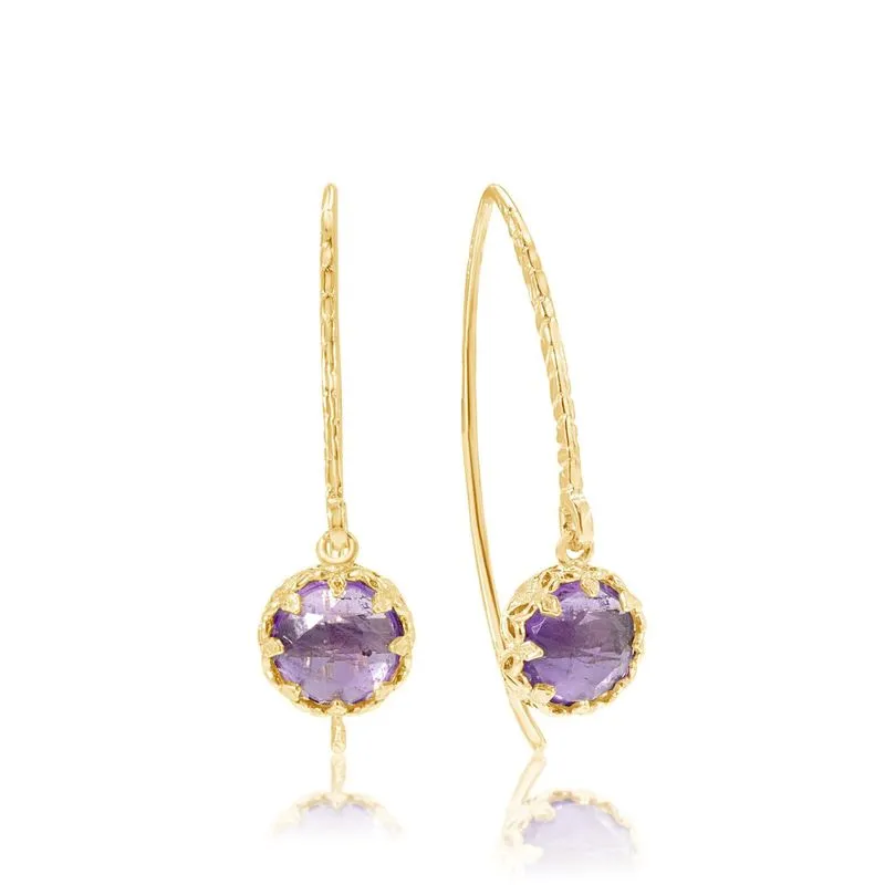 Yellow Gold Plated Earrings Inlaid with Amethyst