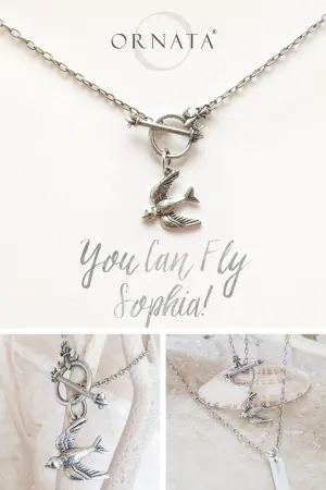 “You Can Fly” Swallow Necklace w/ Fleur-de-Lis Toggle