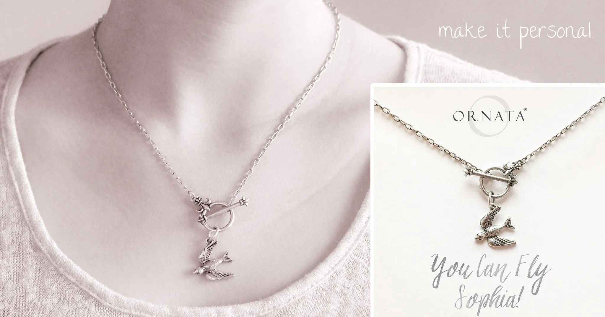 “You Can Fly” Swallow Necklace w/ Fleur-de-Lis Toggle